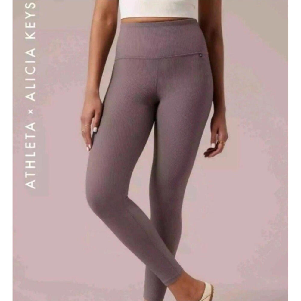 Athleta x Alicia Keys 3X Ribbed Elation Tight Leggings Purple Mauve Gym Stretch - Picture 1 of 9